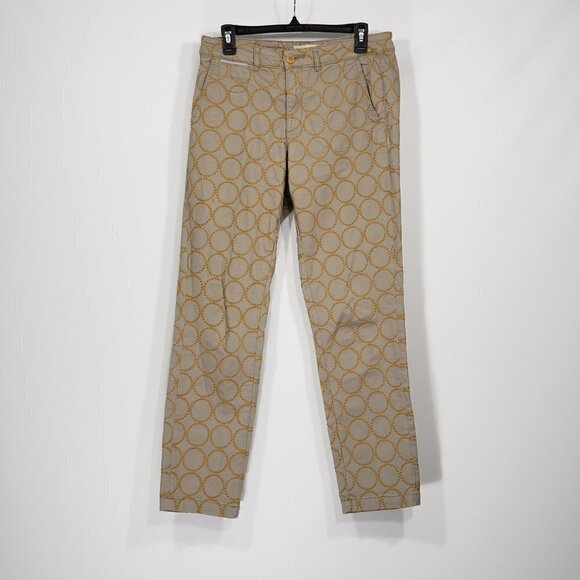 Anthropologie  Tan CHINO Relaxed  Size 29  Yellow Embroidered Circles - Picture 1 of 5